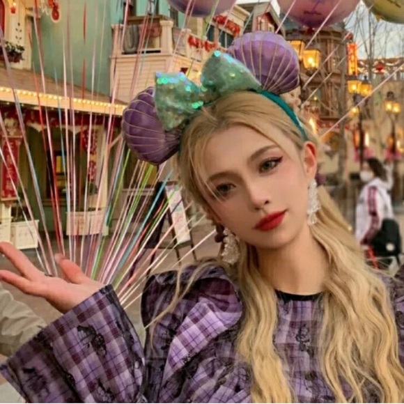 2⚡️'s/$55- Disney Parks Mermaid Ariel Purple Iridescent Minnie Ears HeadbandNWT - Picture 10 of 13